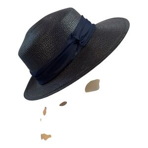 Vintage Mid Century Red Straw Hat Wide Brim Wide Ribbon Band Wear Two Ways Derby